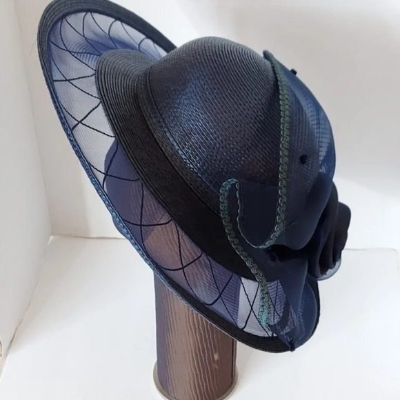 Kentucky‎ Derby Vintage Lord & Taylor Navy Blue Olefin Wide Brim Hat main image 8